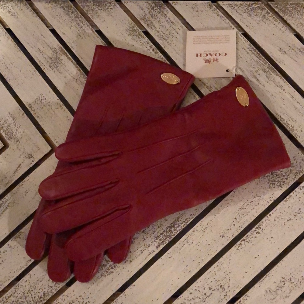 Brand new true red COACH leather gloves
